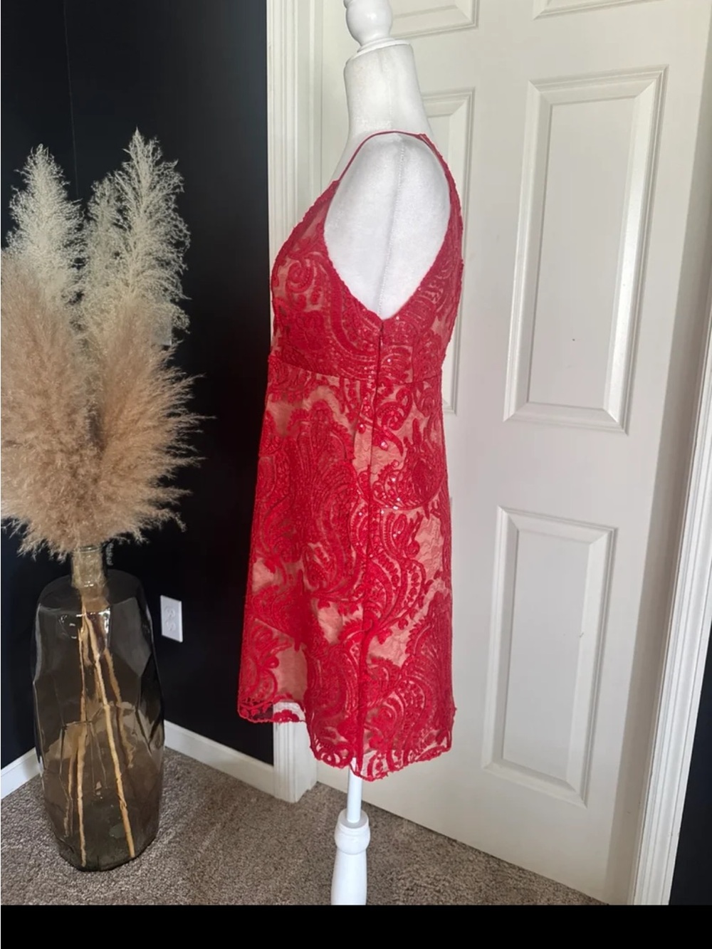 FREE PEOPLE Night Shimmers Mini Dress in Red/Nude size 6 - Picture 8 of 12